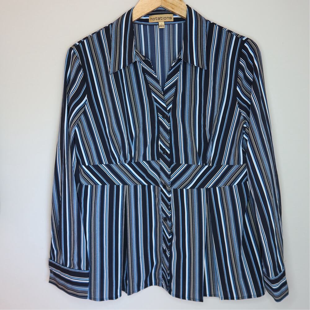 Notations Vintage Striped Blue Button Down Shirt L Y2K Indie